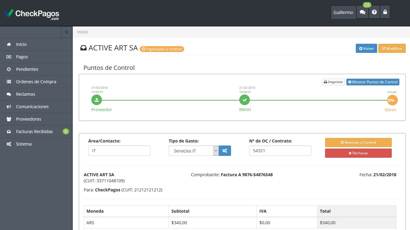 Circuito de control y aprobación en CheckPagos