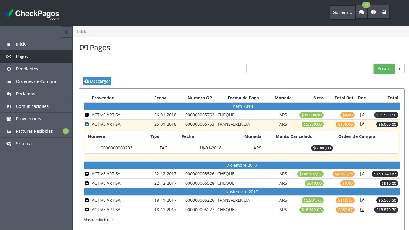 Consulta de pagos en el portal de CheckPagos