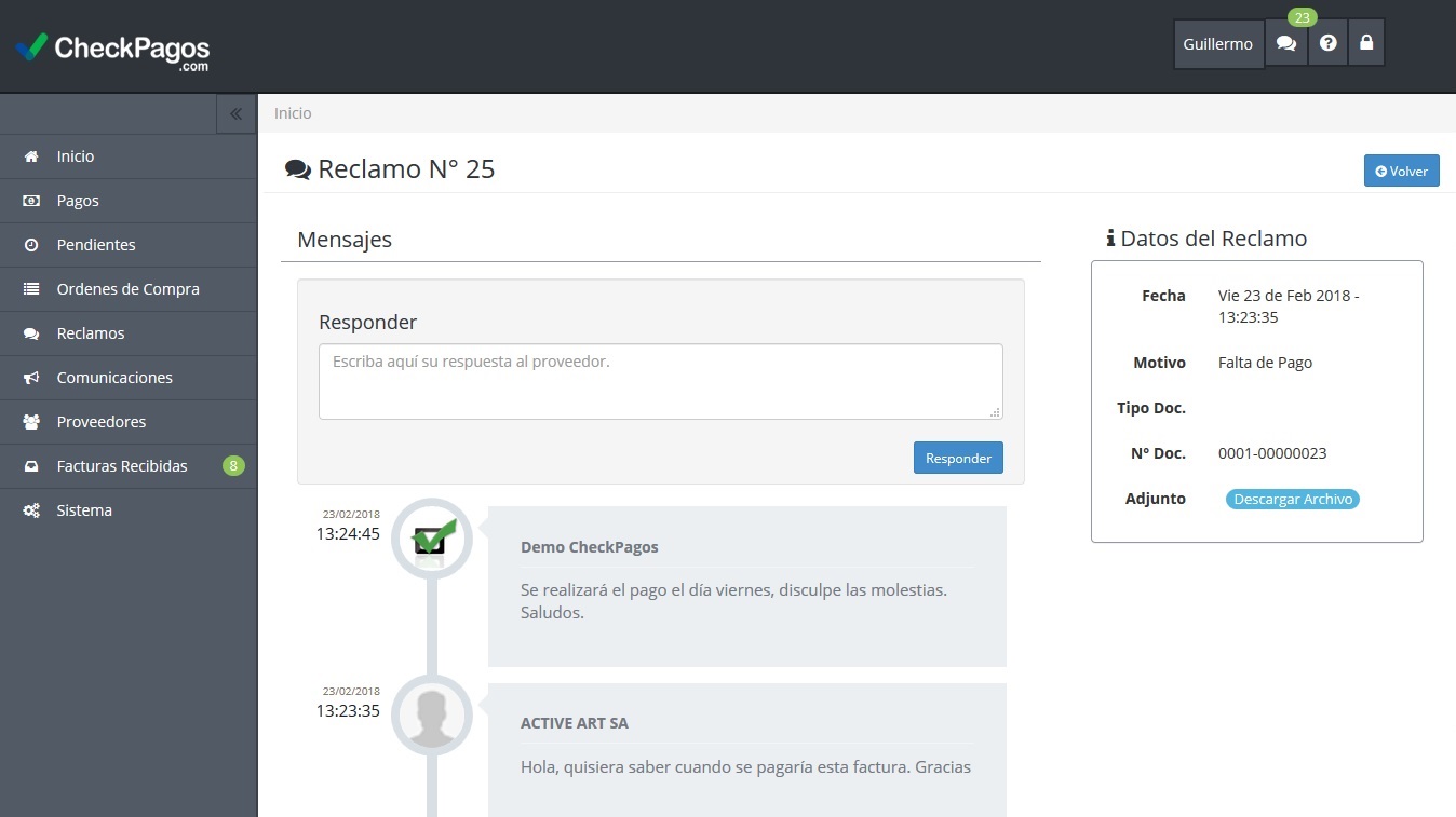 Gestión de reclamos en CheckPagos
